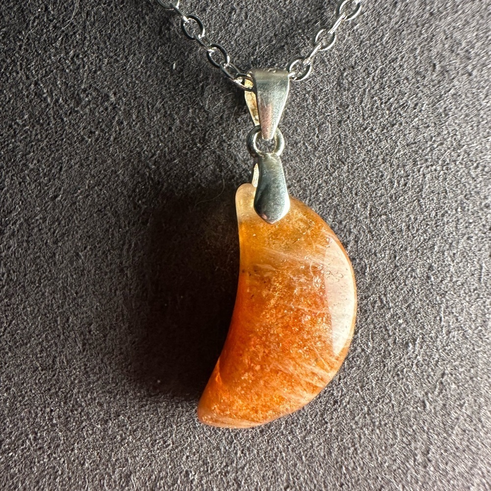 Sunstone Crescent Moon Pendant Necklace